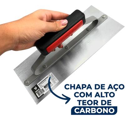 Imagem de Desempenadeira Lisa Galo 305/00 29x12cm Aço Temperado C/Cabo Fechado para Acabamentos de Massa Corrida Gesso e Texturas Profissional
