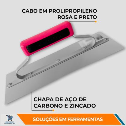 Imagem de Desempenadeira Lisa Galo 305 05 29x12cm Aço Temperado Com Cabo Fechado Argamassas Massa Corrida Gesso e Texturas Pedreiros Profissional