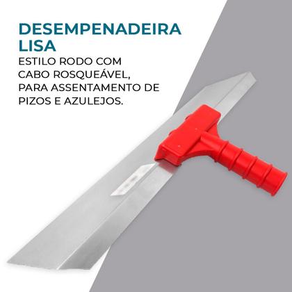 Imagem de  Desempenadeira Rodo Lisa / Dentada Timóteo 48cm Suporte Fixo com Rosca Universal Precisão e Acabamento Perfeito Profissional