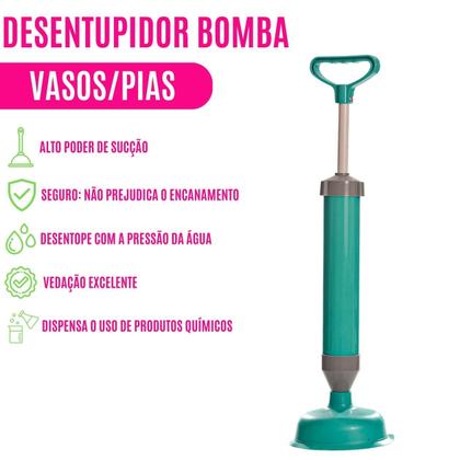 Imagem de Desentupidor Manual Bomba Alta Pressão Sanitário Vaso Banheiro Pia Multiuso Tanque Ergonômico Seguro Resistente