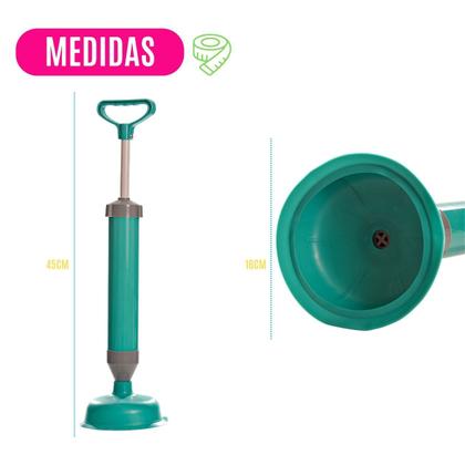 Imagem de Desentupidor Manual Bomba Alta Pressão Sanitário Vaso Banheiro Pia Multiuso Tanque Ergonômico Seguro Resistente