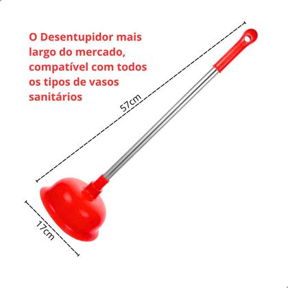 Imagem de Desentupidor Sanitário Cabo Inox 55cm Borracha De Sucção 17cm Alta Capacidade