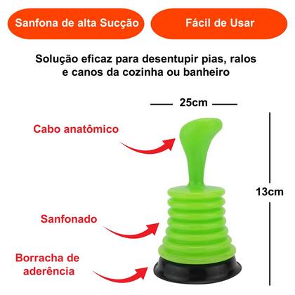 Imagem de Desentupidor super vácuo pia e ralo desentope fácil prático