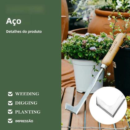 Imagem de Desherbador Manual De Aço Inoxidável Com Cabo De Faia Para Jardinagem Em Jardins E Gramados