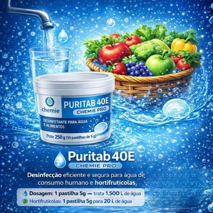 Imagem de Desinfetante 50 Pastilhas De Saladas Frutas Água Consumo Humano Puritab 40E Chemie