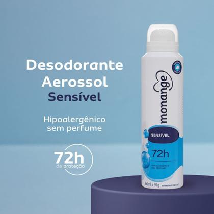 Imagem de Desodorante Aerossol Antitranspirante Sensível Sem Perfume Monange Feminino 150ml