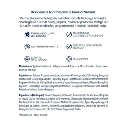 Imagem de Desodorante Aerossol Monange Feminino Sem Perfume 150ml