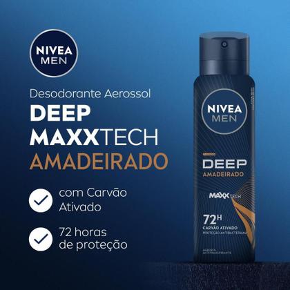 Imagem de Desodorante Antitranspirante Aerossol NIVEA MEN Deep Amadeirado MaxxTech 150 ml