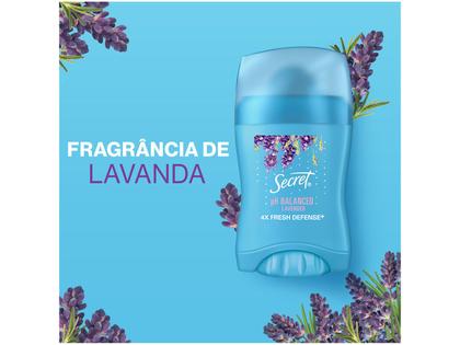 Desodorante Antitranspirante em Barra Secret pH Balanceado Lavanda Feminino 45g Imagem de Desodorante Antitranspirante em Barra Secret pH Balanceado Lavanda Feminino 45g