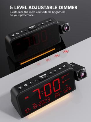 Imagem de Despertador de projeção Mesqool com temperatura e umidade