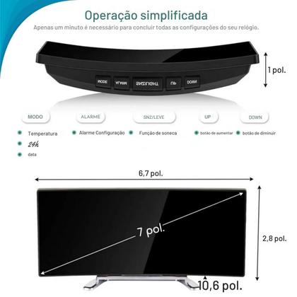 Imagem de Despertador Espelhado Led Temperatura E Função Soneca Quarto