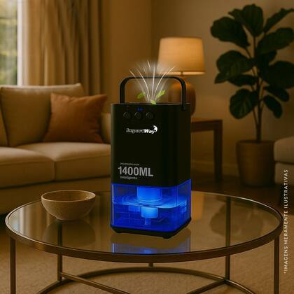 Imagem de Desumidificador Antimofo Secar Ar Elétrico 1400ml Led Lâmpada Ambiente 7 Cores Preto Importway