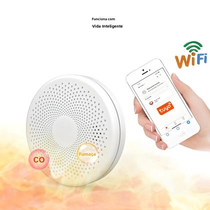 Imagem de Detector De Fumaça E Monóxido De Carbono Inteligente WiFi Tuya 2 Em 1 Com Sensor De Som PIR Para