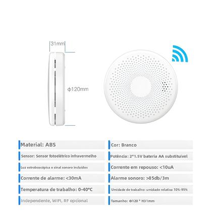 Imagem de Detector De Fumaça E Monóxido De Carbono Inteligente WiFi Tuya 2 Em 1 Com Sensor De Som PIR Para