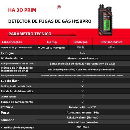 Imagem de Detector De Gás Portátil De Alta Precisão HABOTEST HT58PRO Sensor Sensível De Gás Combustível