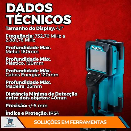 Imagem de Detector De Materiais 12V Max DWD181ZJ Makita Localiza Metais Madeiras Fios Elétricos Com Precisão Profissional Possui Tela LCD Iluminada Sem Bateria