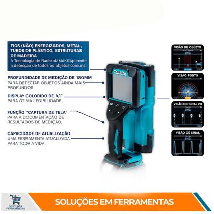 Imagem de Detector De Materiais 12V Max DWD181ZJ Makita Localiza Metais Madeiras Fios Elétricos Com Precisão Profissional Possui Tela LCD Iluminada Sem Bateria