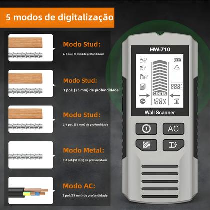 Imagem de Detector De Metais 6 Em 1 Para Parede, Localizador De Vigas, Scanner De Fios Elétricos Com Tensão AC