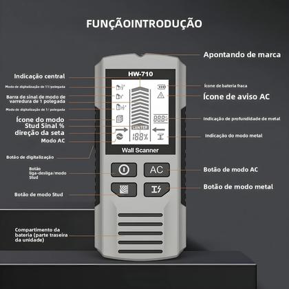 Imagem de Detector De Metais 6 Em 1 Para Parede, Localizador De Vigas, Scanner De Fios Elétricos Com Tensão AC