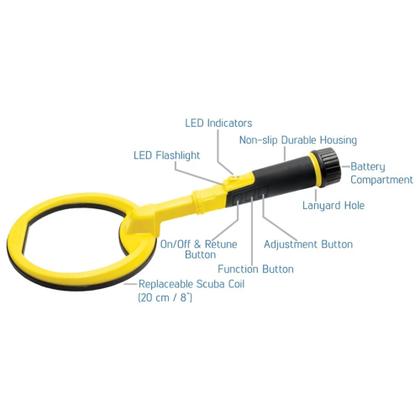 Imagem de Detector de Metais Nokta PulseDive Scuba Amarelo Lanterna LED À prova d'água Sensibilidade Ajustável