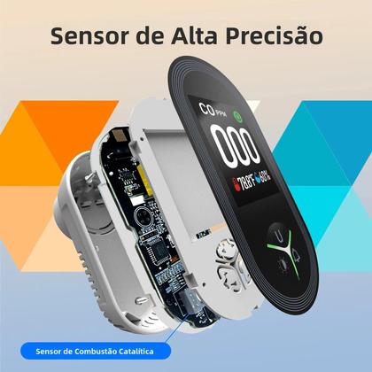 Imagem de Detector De Monóxido De Carbono 3 Em 1 Com Sensor De Temperatura E Umidade Alarme Sonoro CO Da MOES