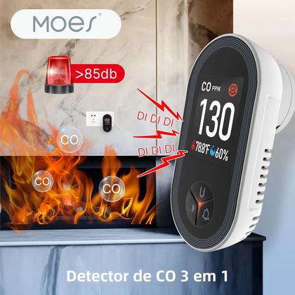 Imagem de Detector De Monóxido De Carbono 3 Em 1 Com Sensor De Temperatura E Umidade Alarme Sonoro CO Da MOES