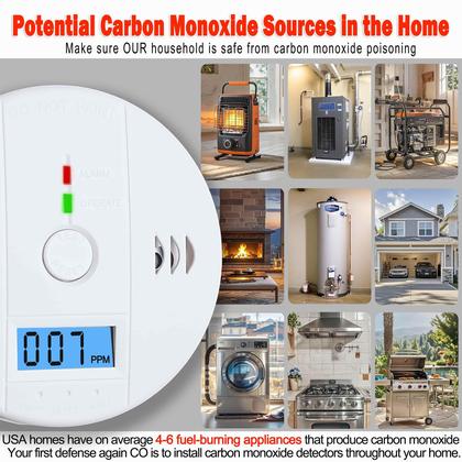 Imagem de Detector de monóxido de carbono Pumwry com display LCD, pacote com 3