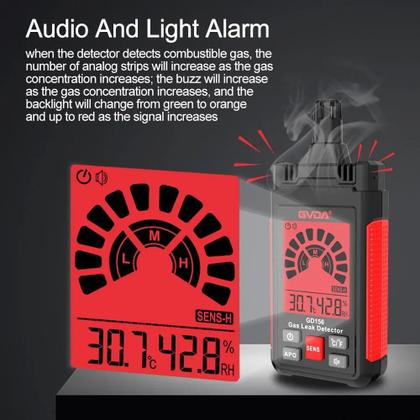 Imagem de Detector De Vazamento De Gás Inflamável Com Display LCD E Alarme Sonoro Para Gás Natural Metano