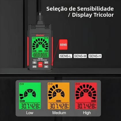 Imagem de Detector De Vazamento De Gás Inflamável Com Display LCD E Alarme Sonoro Para Gás Natural Metano