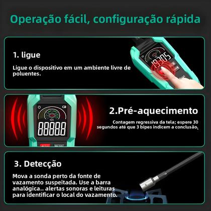 Imagem de Detector De Vazamento De Gás Inflamável MASTFUYI 9999 PPM Com Tela LCD E Alarme Sonoro E Luminoso