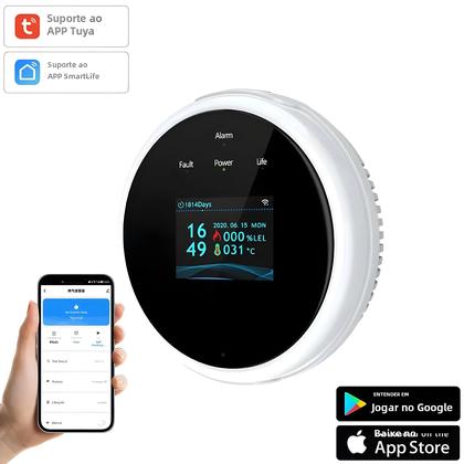 Imagem de Detector Inteligente de Vazamento de Gás WiFi com Alarme de Temperatura - Display Digital