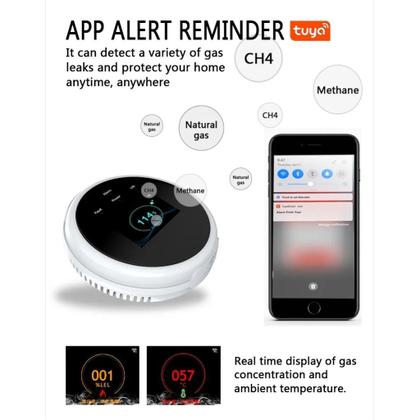 Imagem de Detector Inteligente de Vazamento de Gás WiFi com Alarme de Temperatura - Display Digital