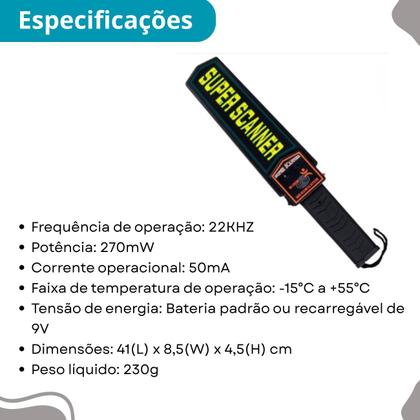 Imagem de Detector Metais Scanner Profissional Vibração Portátil Manual Alta Precisão