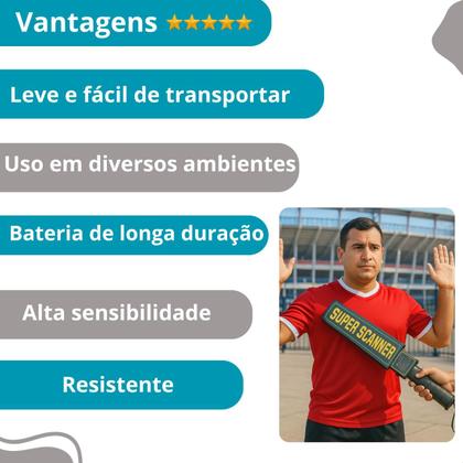 Imagem de Detector Metais Scanner Profissional Vibração Portátil Manual Alta Precisão