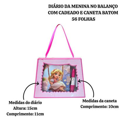 Imagem de Diário da menina com cadeado e caneta batom 56 folhas