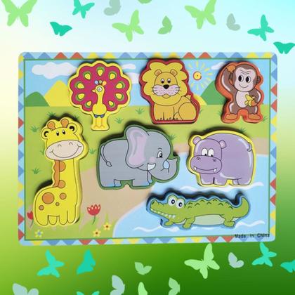 Imagem de Didaticos Aprenda Brincando Animais Floresta DM Toys Jogo Encaixar em Madeira Brinquedo Educativo