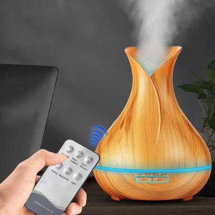 Imagem de Difusor Aromatizador E Umidificador Com Controle Remoto Ambientes 400ml Led 7 Cores