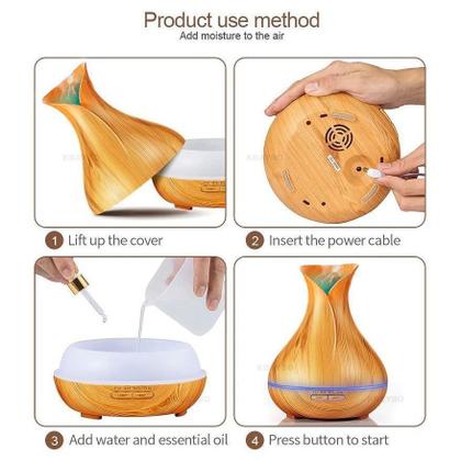 Imagem de Difusor Aromatizador E Umidificador Com Controle Remoto Ambientes 400ml Led 7 Cores