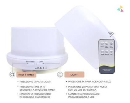 Imagem de Difusor Aromatizador Umidificador Ultrassonico com Controle Remoto e 7 Cores LED 3