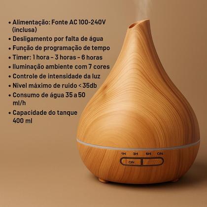 Imagem de Difusor Aromatizazdor Umidificador Ar Gota 400ml Ultrassônico Bmax