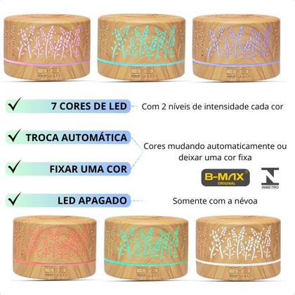 Imagem de Difusor de Ambiente Ultrassonico para Oleos Essenciais 700ml Marrom Claro