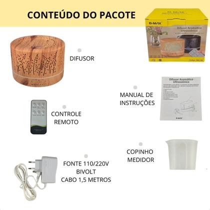 Imagem de Difusor de Ambiente Ultrassonico para Oleos Essenciais 700ml Marrom Claro
