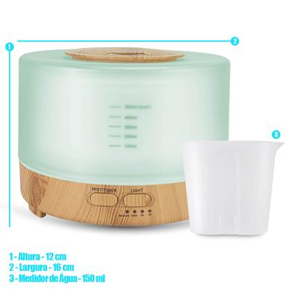 Imagem de Difusor De Aroma Elétrico 500ml Led 7 Cores + Controle Remoto - Madeira Clara