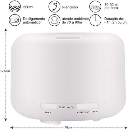 Imagem de Difusor de Aromas Aromatizador Elétrico 500ml Led 7 cores com Controle 