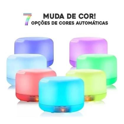Imagem de Difusor de Aromas Aromatizador Elétrico Led 7 cores com Controle Remoto Umidificador e Purificador de Ar 500ml