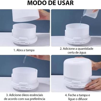 Imagem de Difusor de Aromas Aromatizador Elétrico Led 7 cores com Controle Remoto Umidificador e Purificador de Ar 500ml