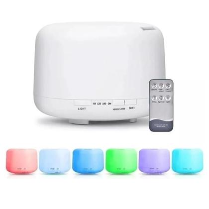 Imagem de Difusor de Aromas Aromatizador Elétrico Led 7 cores com Controle Remoto Umidificador e Purificador de Ar 500ml