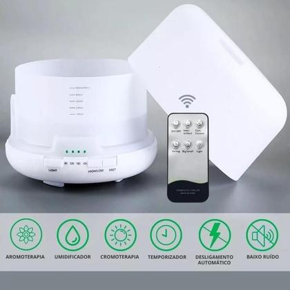 Imagem de Difusor de Aromas Aromatizador Elétrico Led 7 cores com Controle Remoto Umidificador e Purificador de Ar 500ml