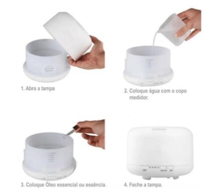 Imagem de Difusor De Aromas Eletrico Aromatizador Air 300ml Essencial Oleo 7 Cores LED Com Controle