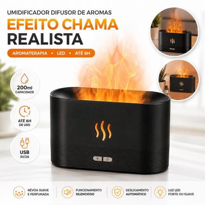 Imagem de Difusor de Aromas Umidificador Efeito Chama Elétrico Ultrassônico Efeitos LED Aromaterapia (Branco)